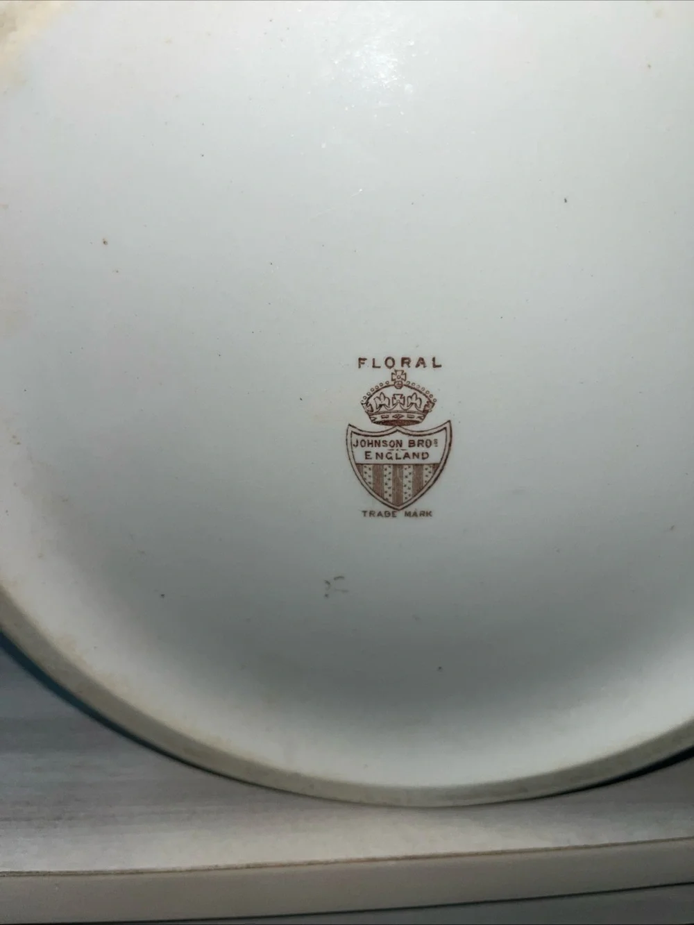 Vintage Johnson Brothers White Ceramic Slop Jar with Brown Floral Motif